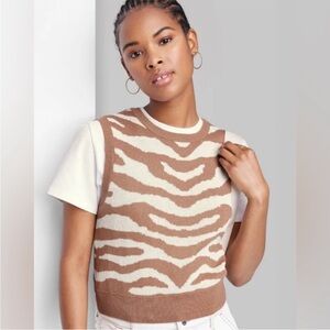 Wild Fable Zebra Knit Sweater Vest / Knit Tank Top – Brown & Cream – Size XXL